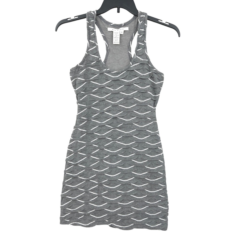 Max‎ Studio Mini Bodycon Dress Size S Gray Scalloped Wave Racerback Mermaidcore